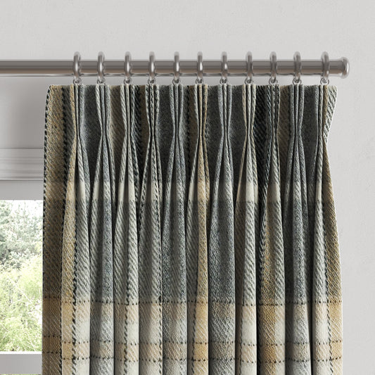 Pinch Pleat Drapery in Tartan - Thunder