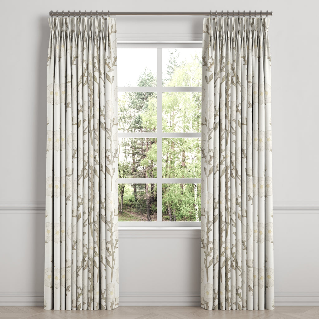 Pinch Pleat Drapery in Cottage Flowers - Vanilla