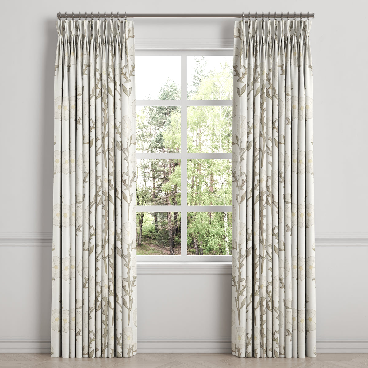 Pinch Pleat Drapery in Cottage Flowers - Vanilla