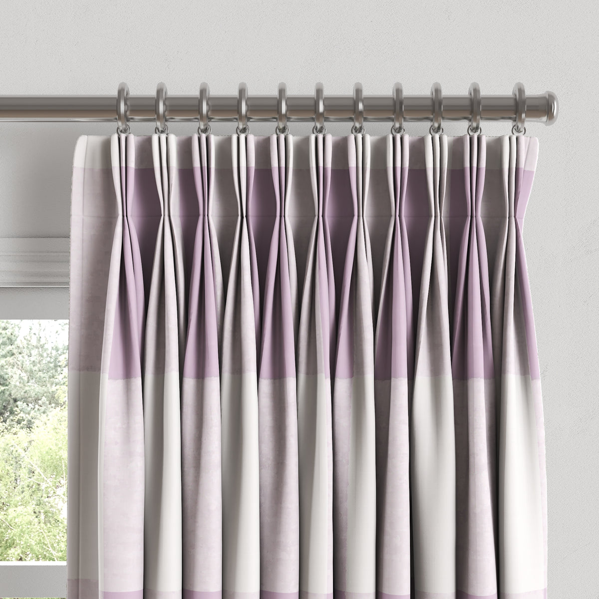 Pinch Pleat Drapery in Buffalo Check - Lilac