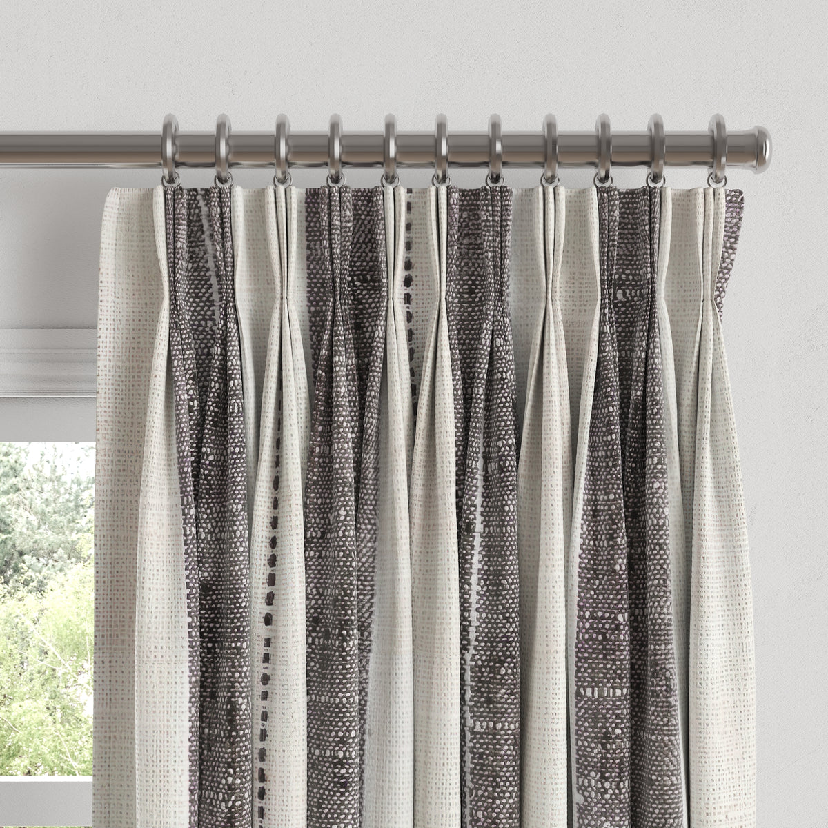 Pinch Pleat Drapery in French Laundry Stripe - Midnights