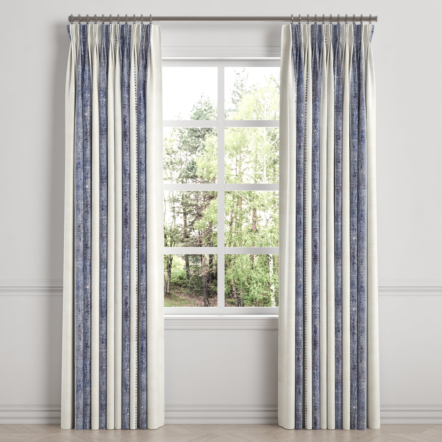 Pinch Pleat Drapery in French Laundry Stripe - Navy