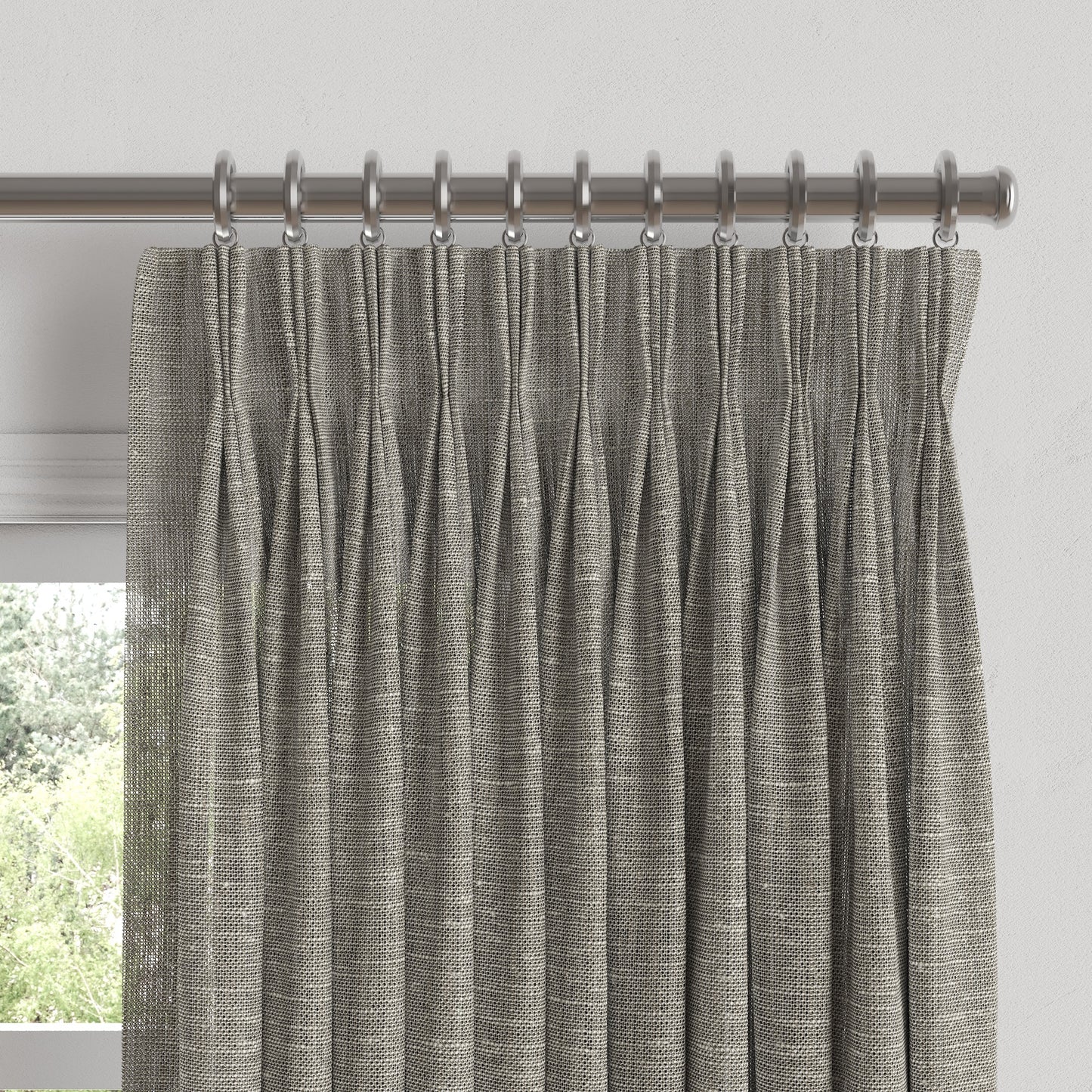 Pinch Pleat Drapery in Linen Sheer - Cinder