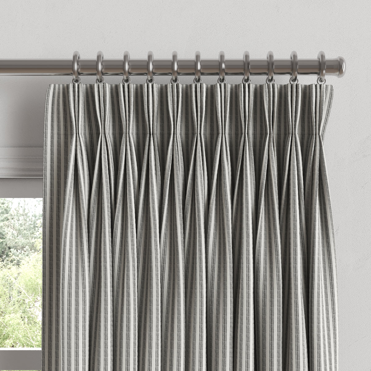 Pinch Pleat Drapery in Little White Line - Black