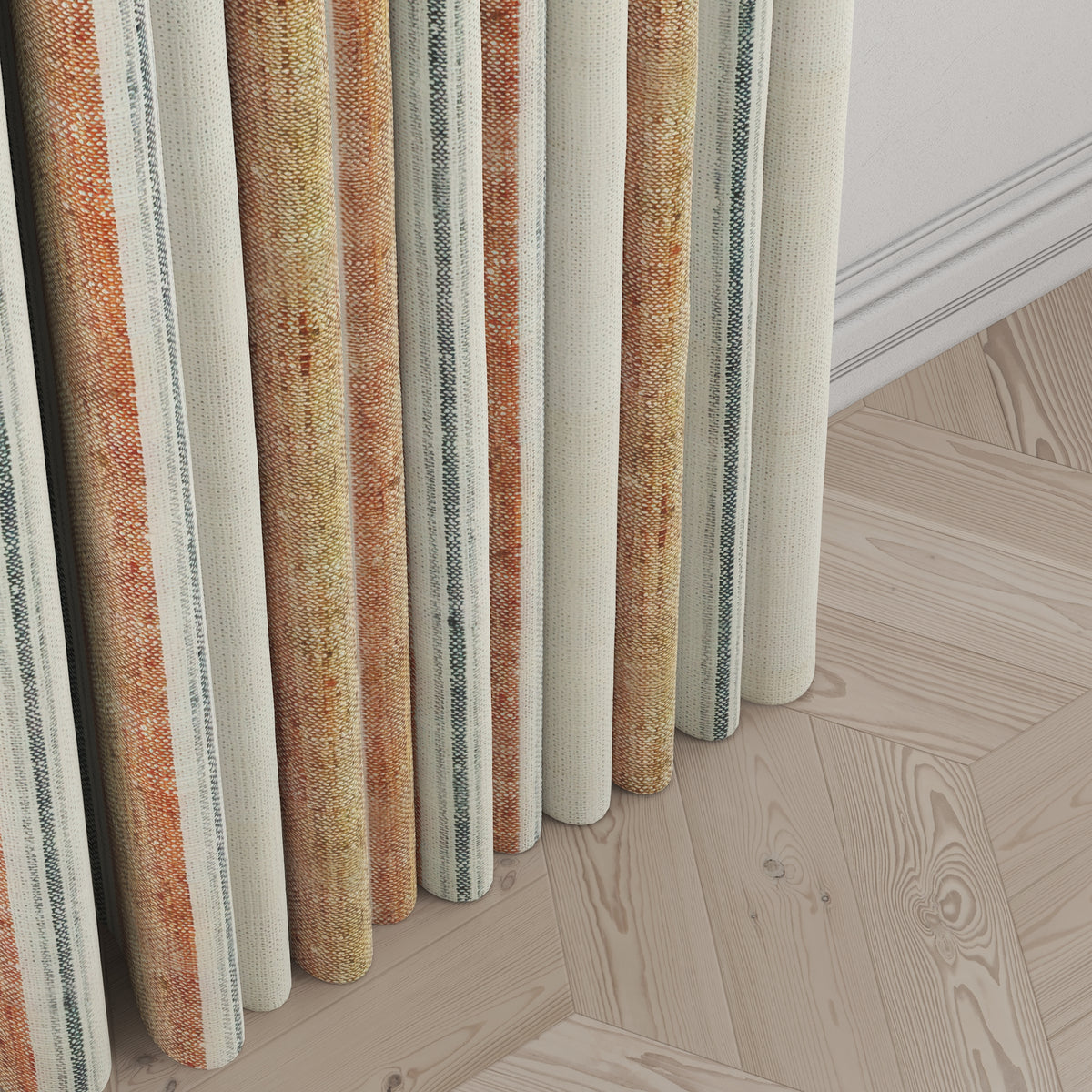 Pinch Pleat Drapery in French Laundry Stripe - Apricot