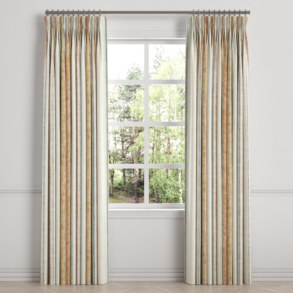 Pinch Pleat Drapery in French Laundry Stripe - Apricot