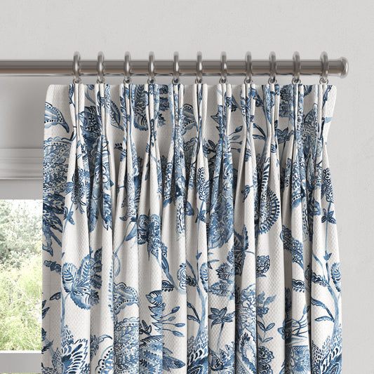 Pinch Pleat Drapery in Toile - Blue Skies