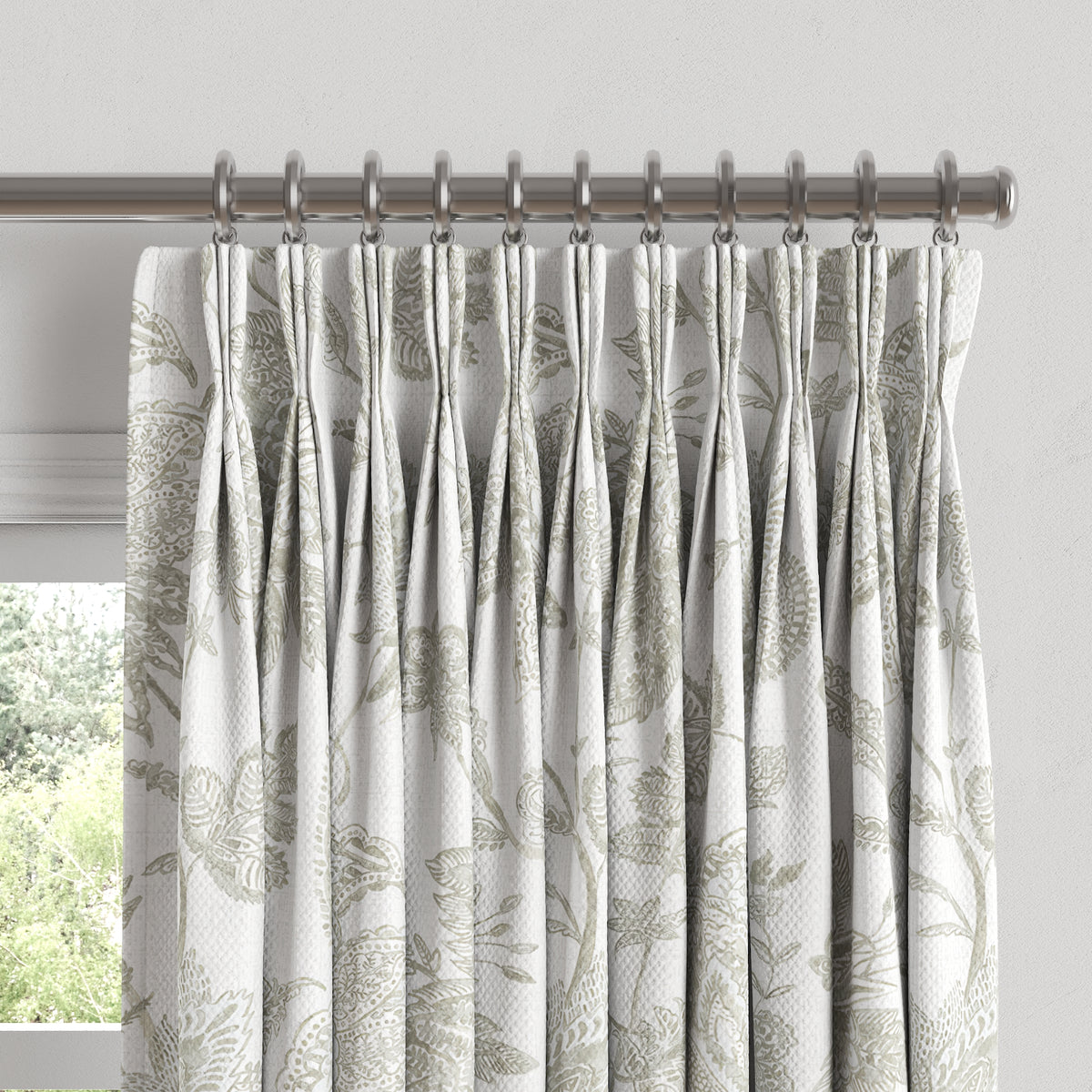 Pinch Pleat Drapery in Toile - Rich Cream