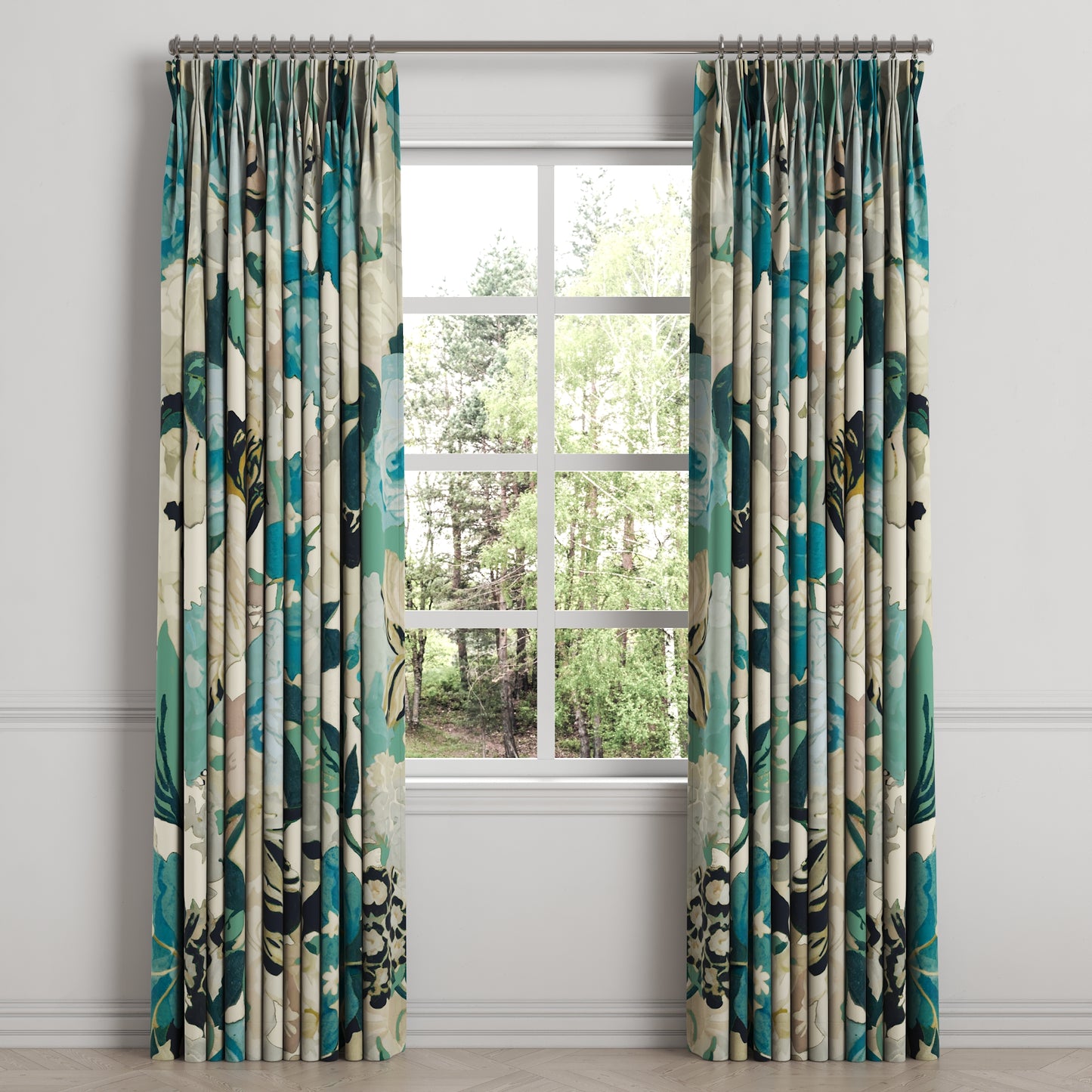 Pinch Pleat Drapery in Garden Tea Time - Blue Haze