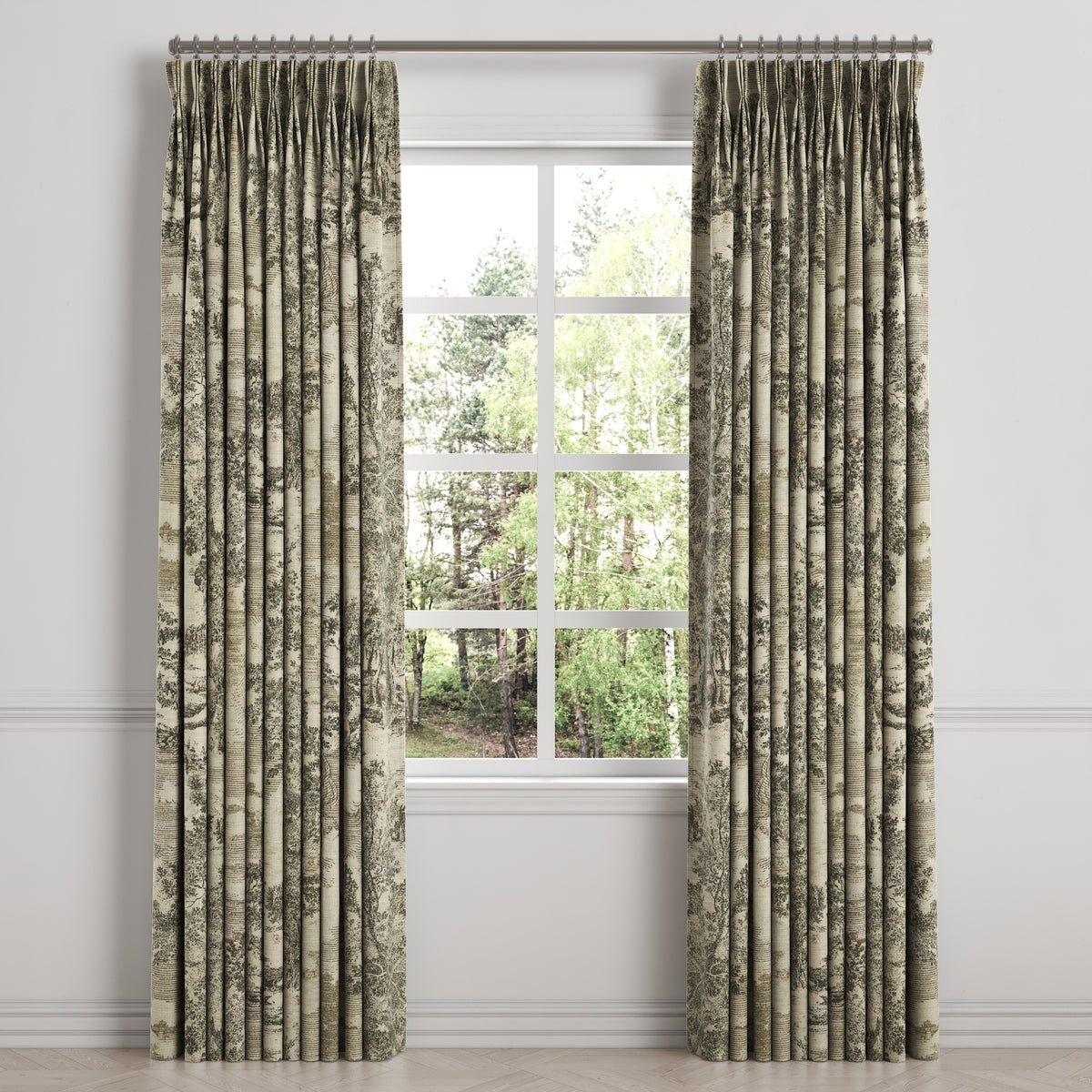 Pinch Pleat Drapery in Country Toile - Onyx