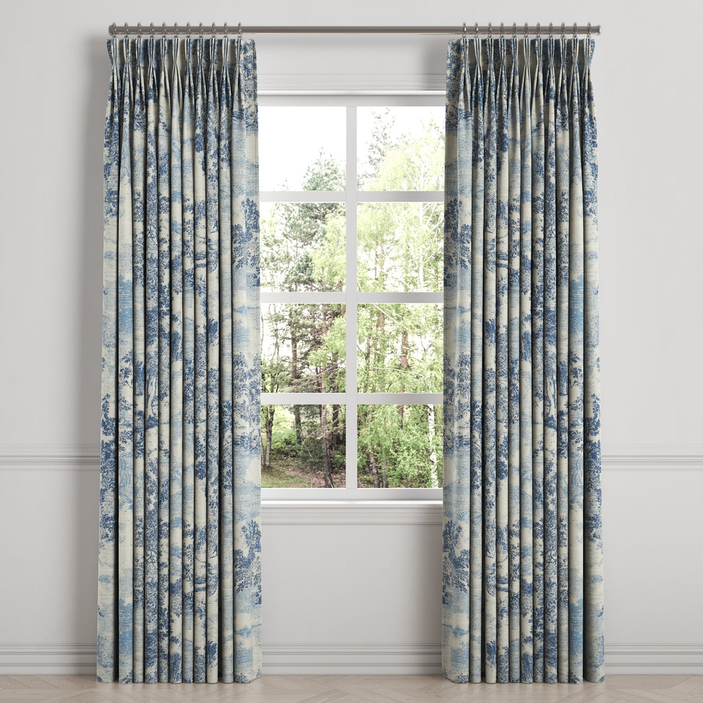 Pinch Pleat Drapery in Country Toile - Sapphire