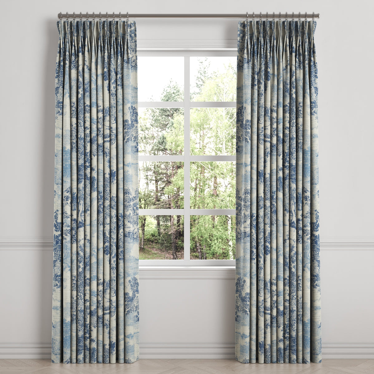 Pinch Pleat Drapery in Country Toile - Sapphire
