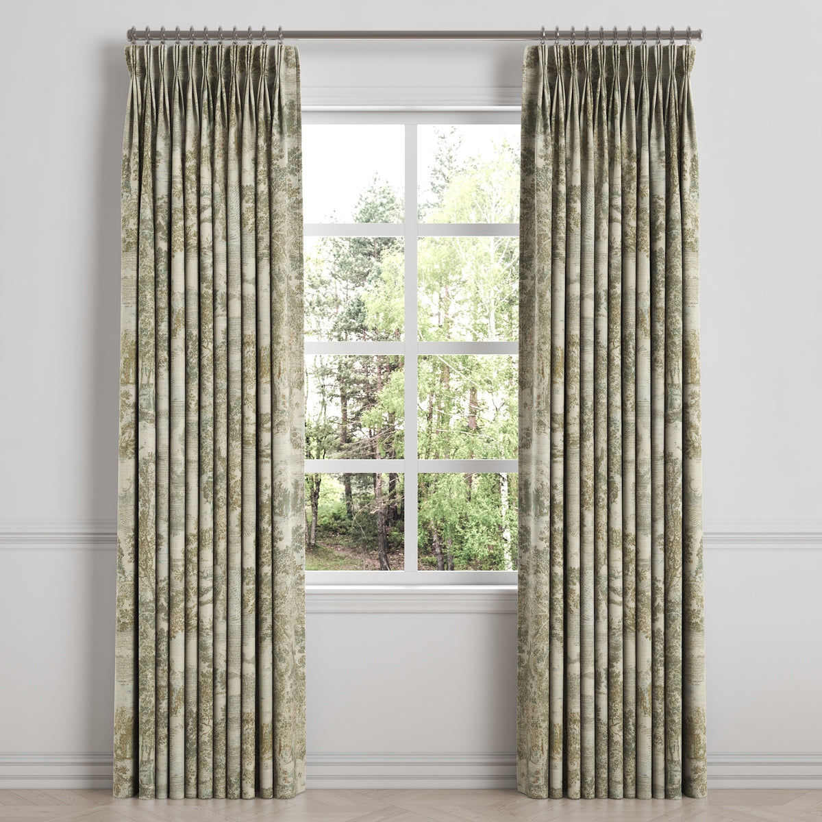 Pinch Pleat Drapery in Country Toile - Ivy