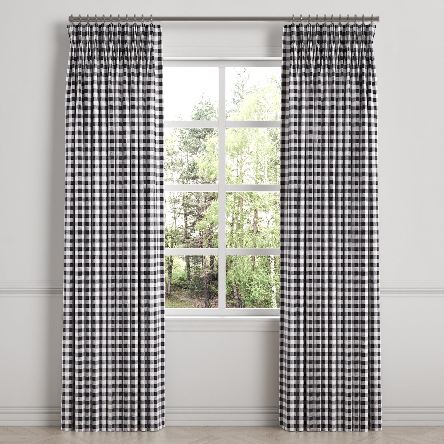Pinch Pleat Drapery in Gingham - Black