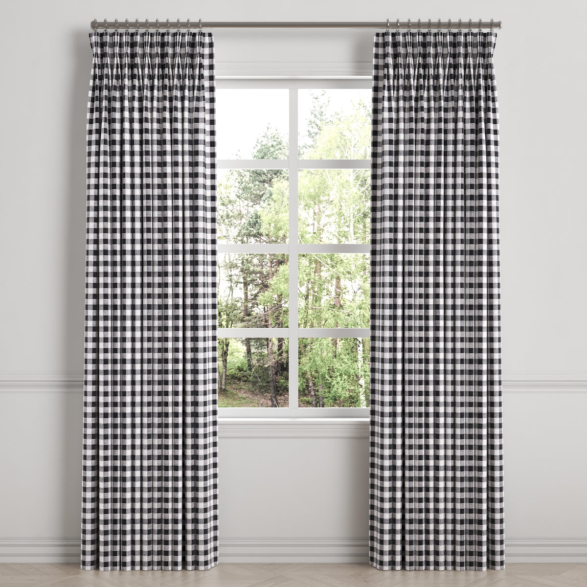 Pinch Pleat Drapery in Gingham - Black
