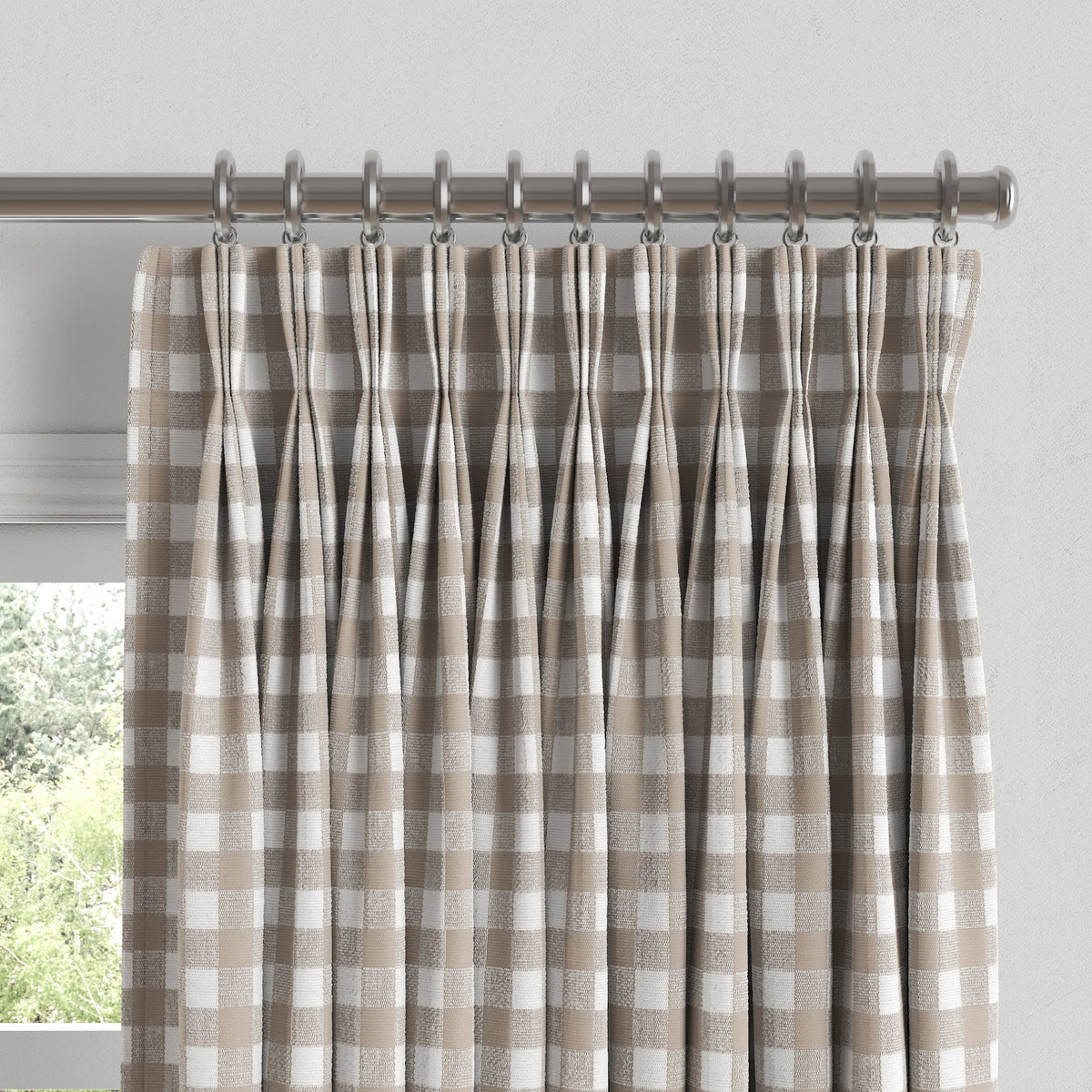 Pinch Pleat Drapery in Gingham - Hay