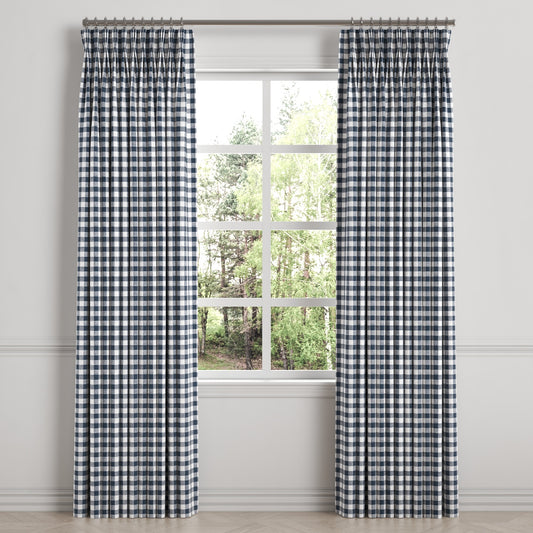 Pinch Pleat Drapery in Gingham - Navy