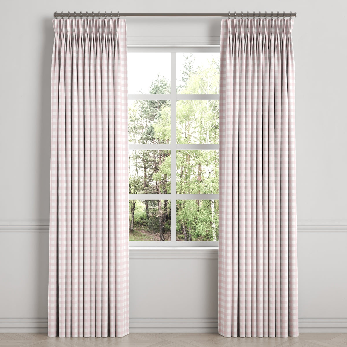 Pinch Pleat Drapery in Gingham - Light Pink
