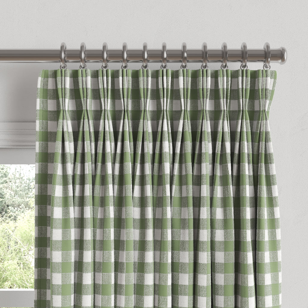 Pinch Pleat Drapery in Gingham - Sage