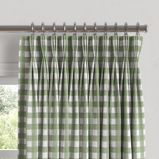 Pinch Pleat Drapery in Gingham - Sage
