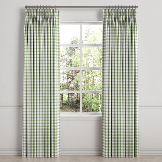 Pinch Pleat Drapery in Gingham - Sage