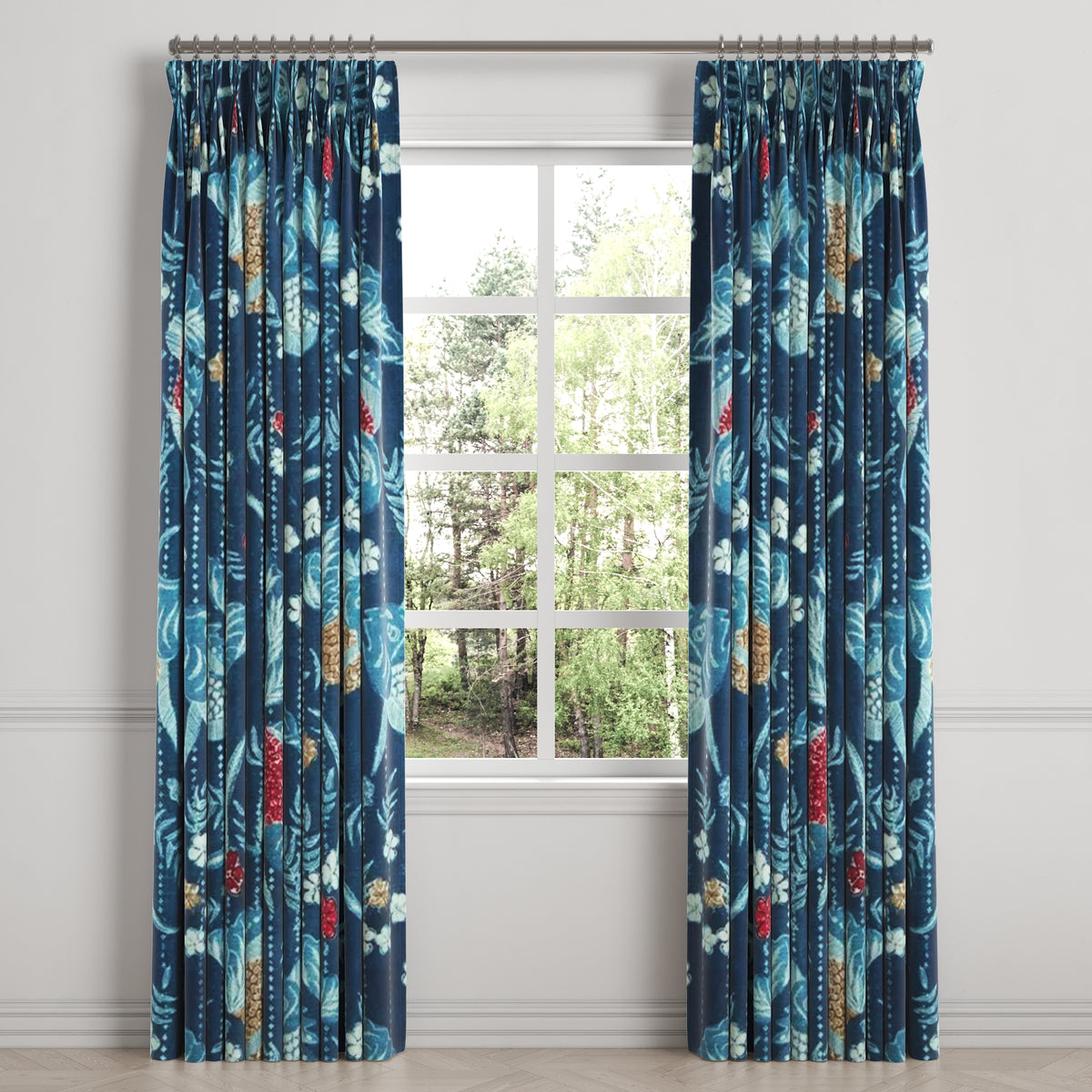 Pinch Pleat Drapery in Koi Pond - Blue