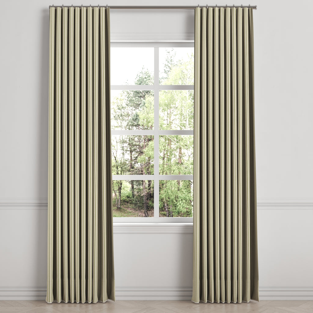 Ripplefold Drapery in Little White Line - Sage