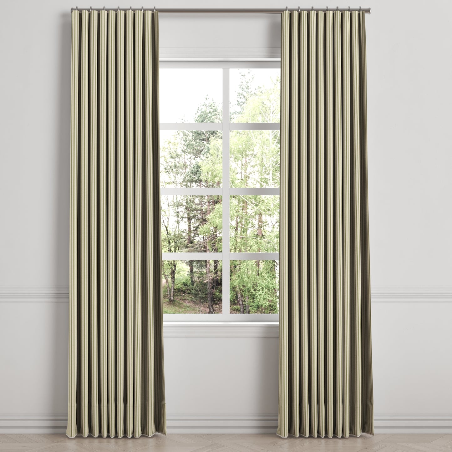Ripplefold Drapery in Little White Line - Sage