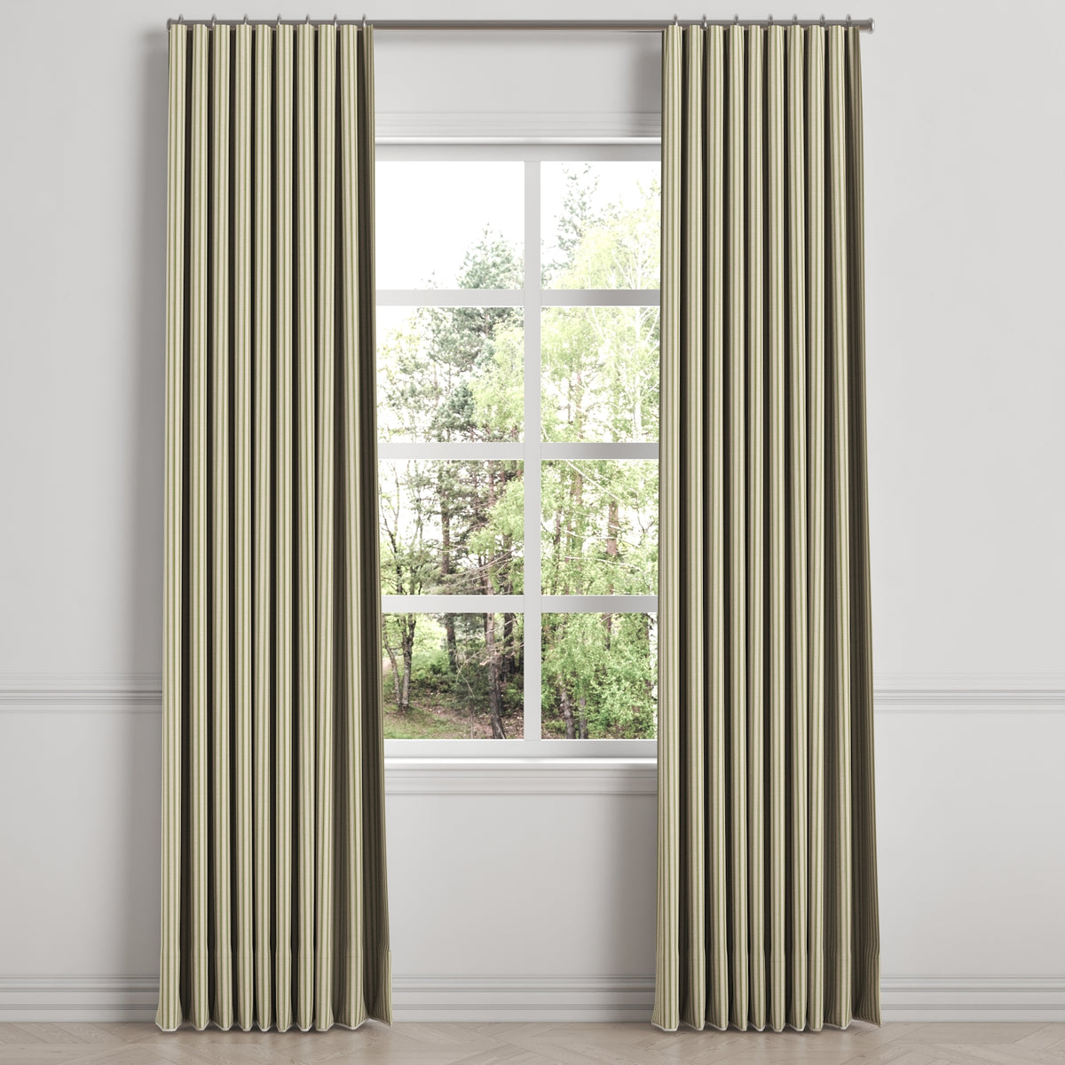 Ripplefold Drapery in Little White Line - Sage