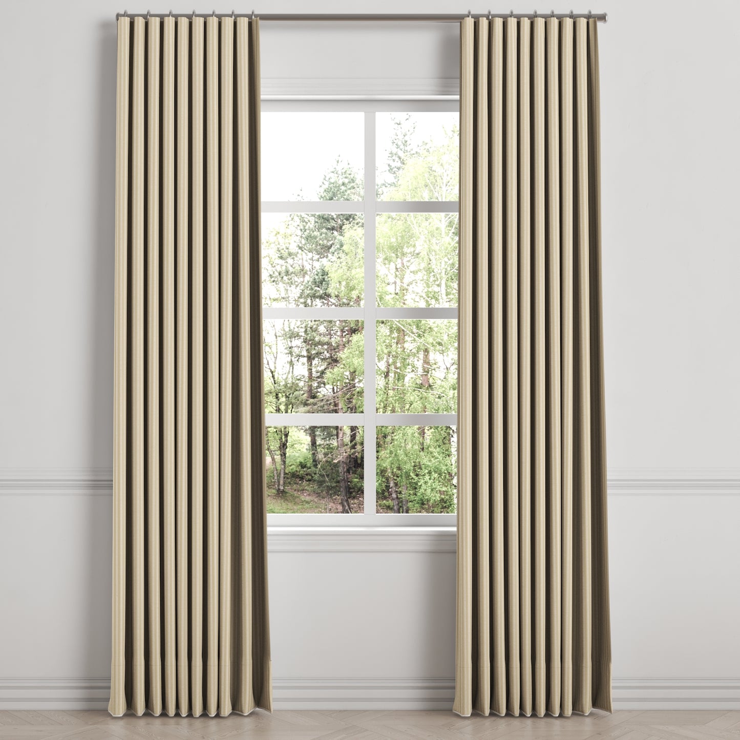 Ripplefold Drapery in Little White Line - Sand