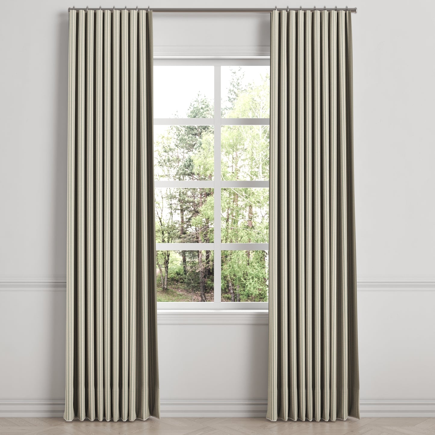 Ripplefold Drapery in Little White Line - Seaglass