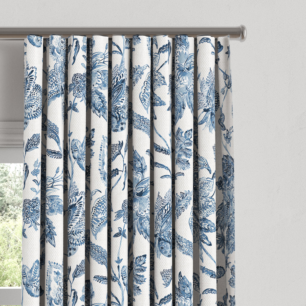 Ripplefold Drapery in Toile - Blue Skies