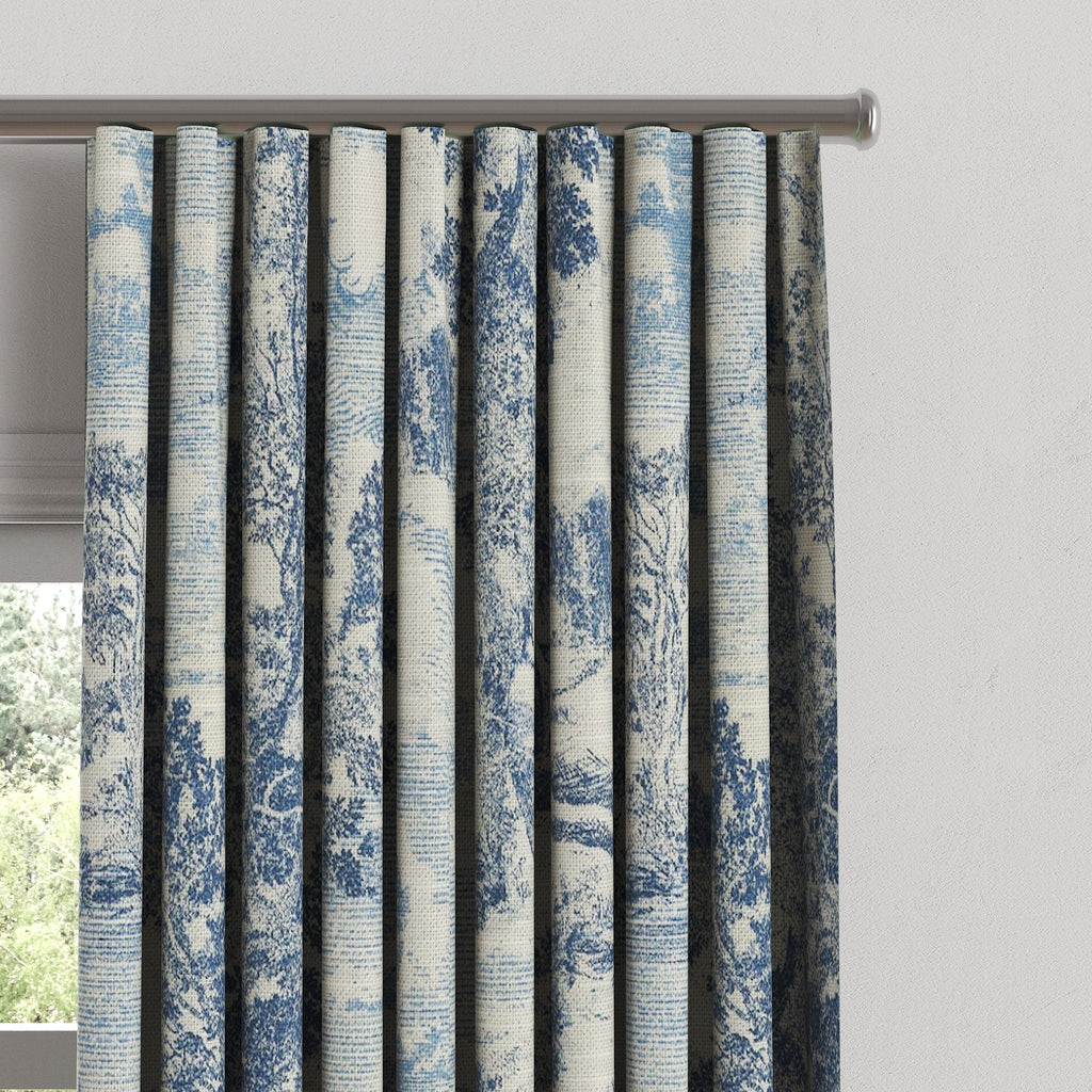 Ripplefold Drapery in Country Toile - Sapphire