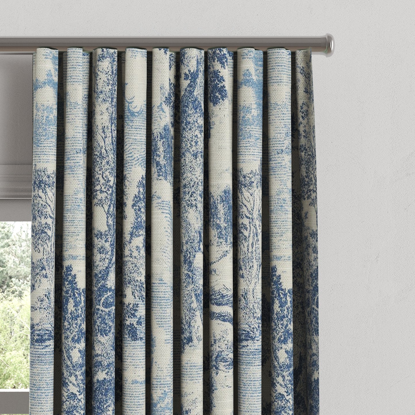 Ripplefold Drapery in Country Toile - Sapphire