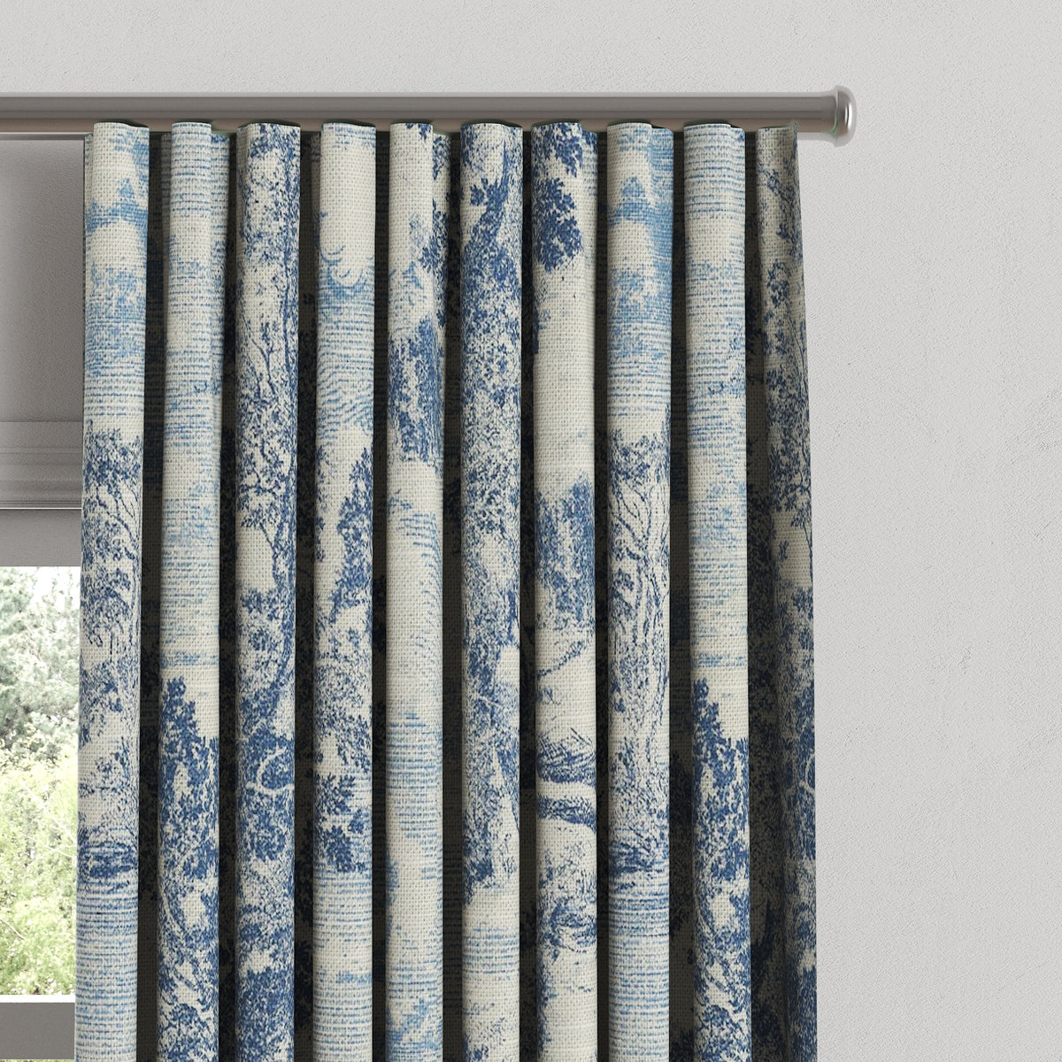 Ripplefold Drapery in Country Toile - Sapphire
