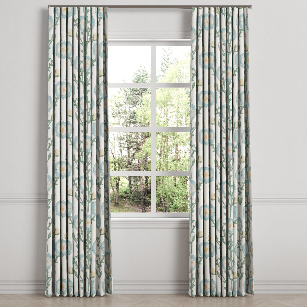 Ripplefold Drapery in Cottage Flowers - Cool Blue