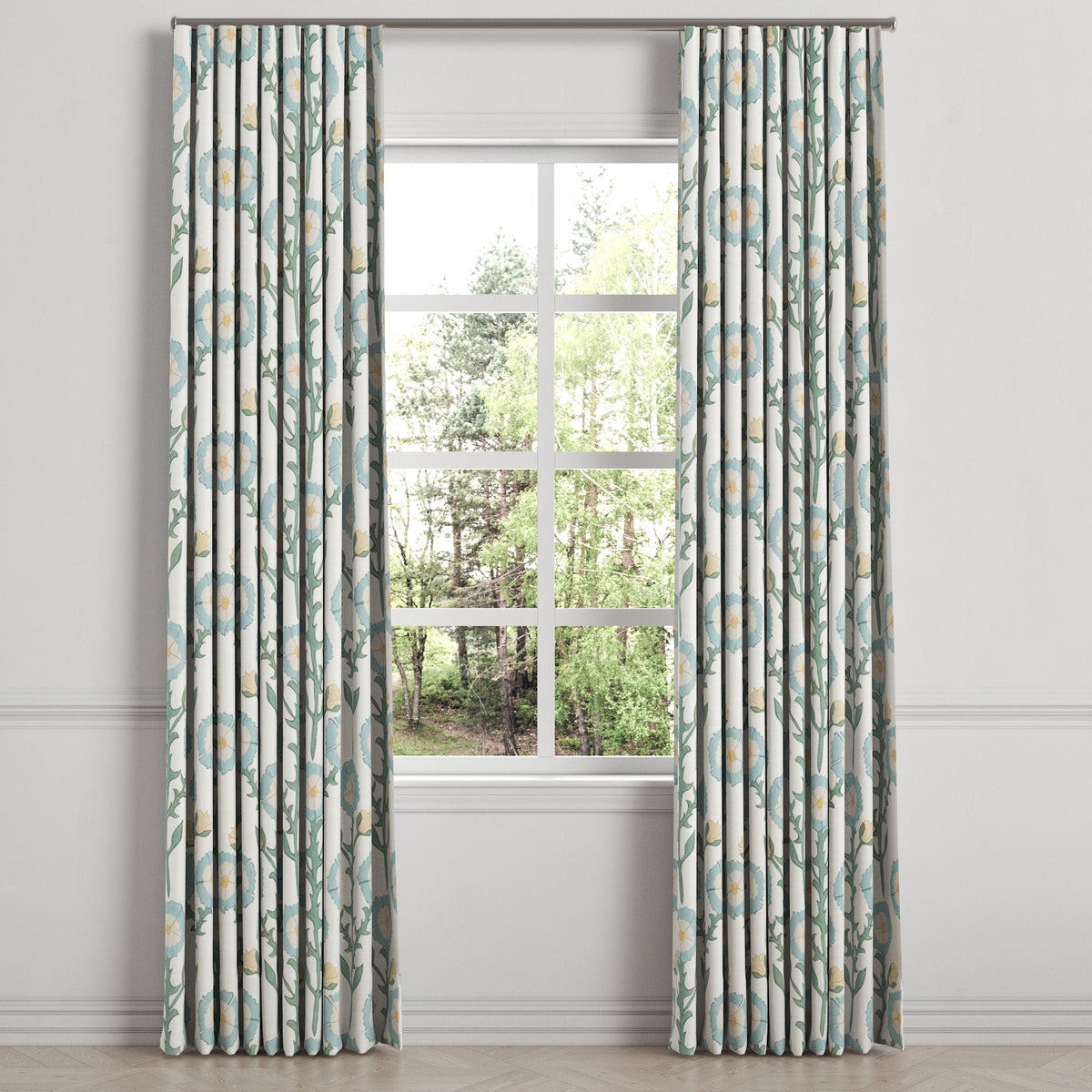 Ripplefold Drapery in Cottage Flowers - Cool Blue