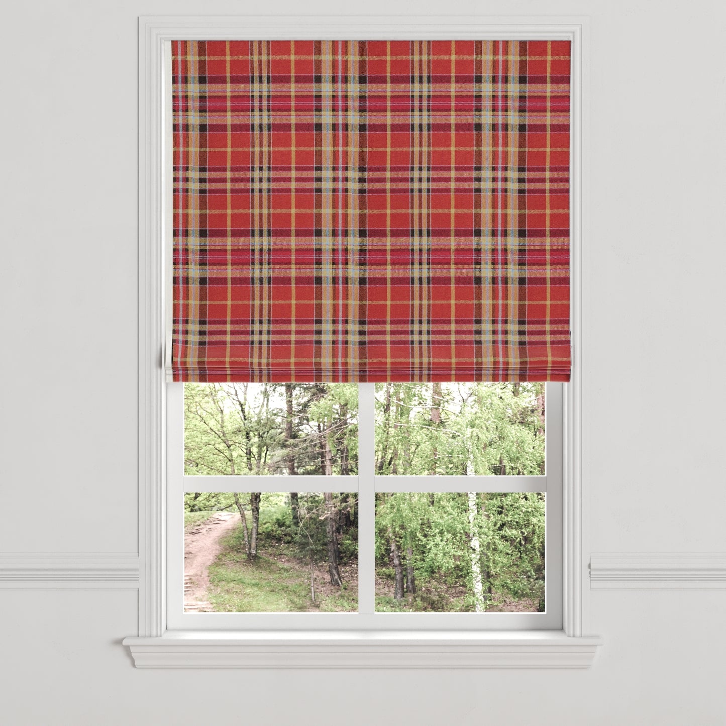 Flat Roman Shade in Tartan - Redwood