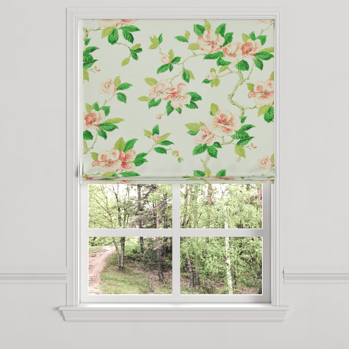 Flat Roman Shade in Grandma's Floral - Coral