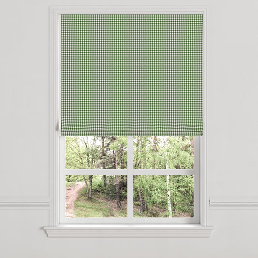 Flat Roman Shade in Gingham - Fir