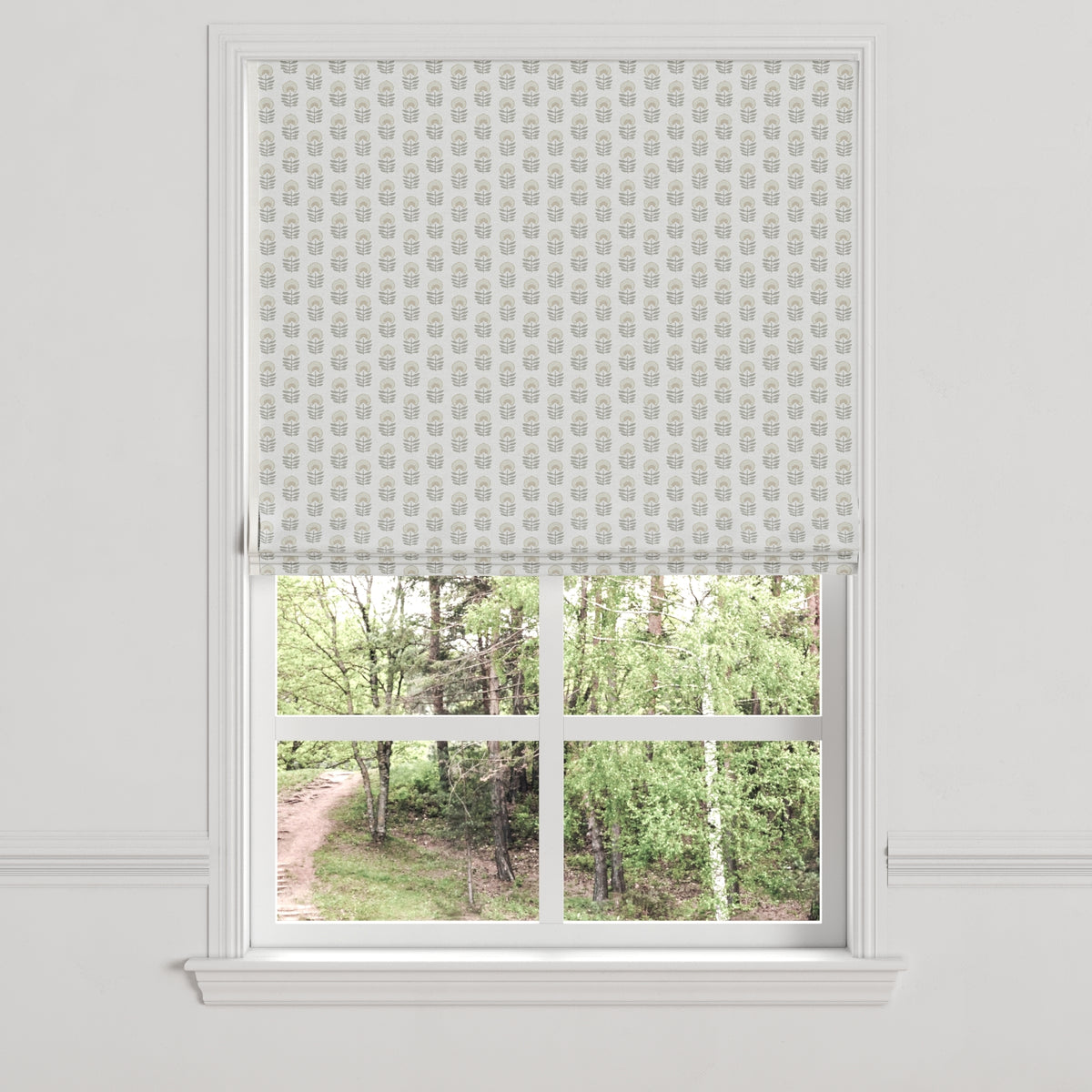 Flat Roman Shade in Mini Florals - Ivory