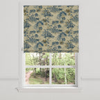 Flat Roman Shade in Tropical Toile - Lagoon