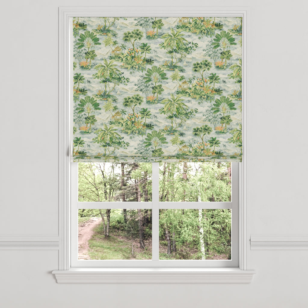 Flat Roman Shade in Tropical Toile - Palm