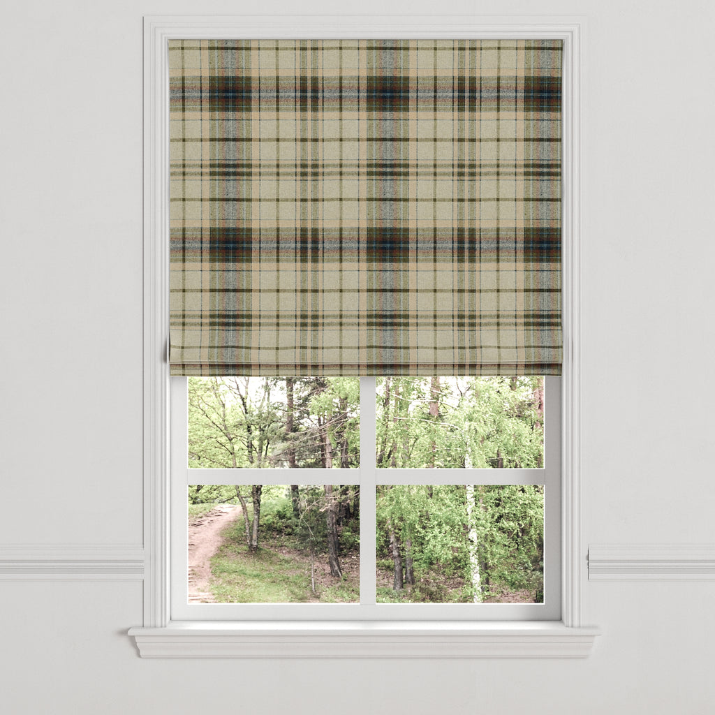 Flat Roman Shade in Tartan - Cappuccino