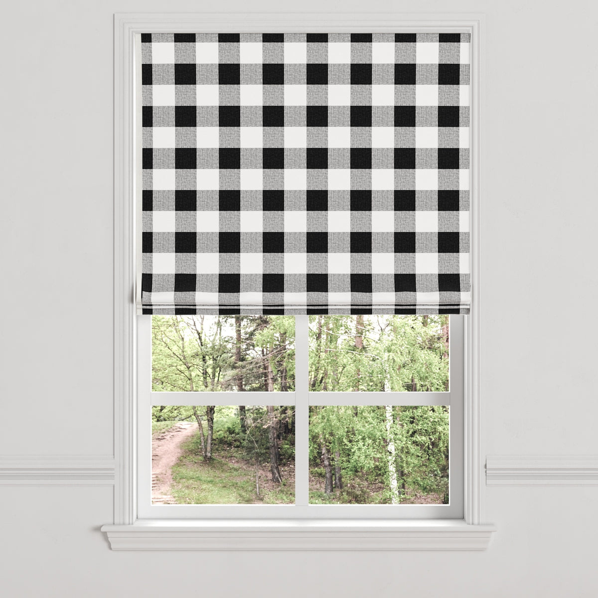 Flat Roman Shade in Buffalo Check - Black