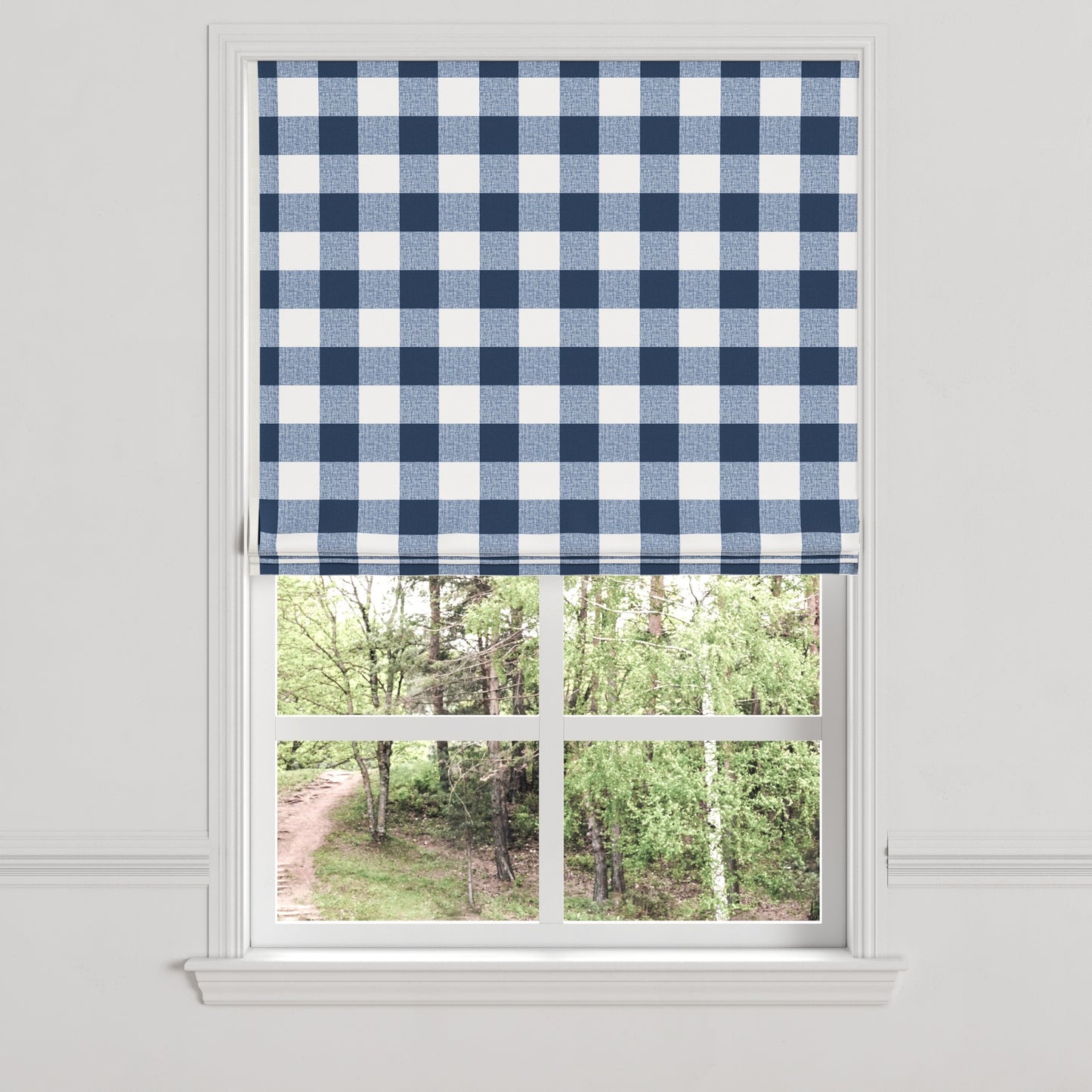 Flat Roman Shade in Buffalo Check - Navy