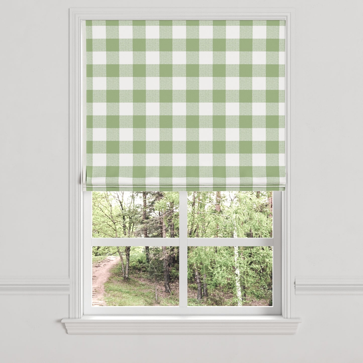 Flat Roman Shade in Buffalo Check - Sage