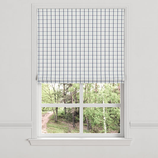 Flat Roman Shade in Check With Me - White