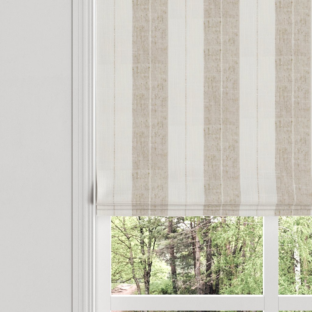 Flat Roman Shade in French Laundry Stripe - Champagne