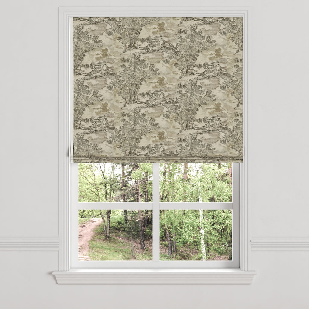 Flat Roman Shade in Country Toile - Onyx